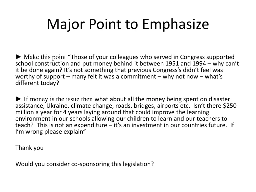 major point to emphasize