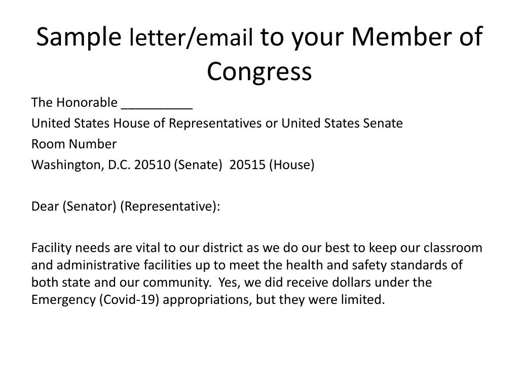 sample letter email to your member of congress