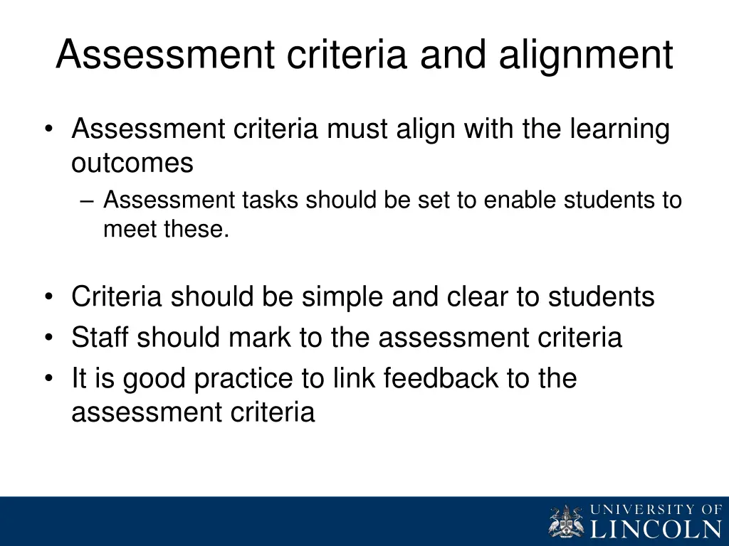assessment criteria and alignment