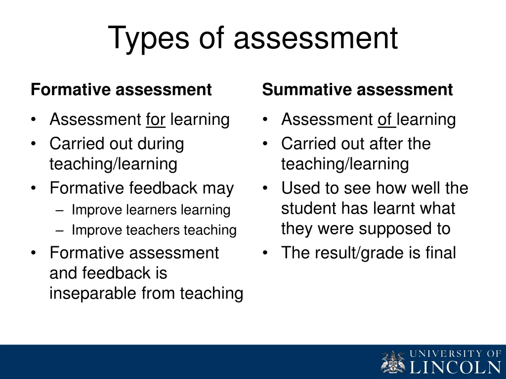 types of assessment