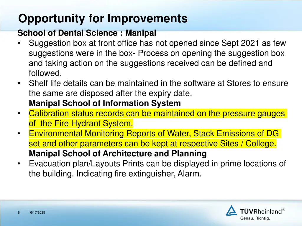 opportunity for improvements school of dental