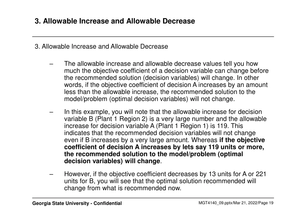 3 allowable increase and allowable decrease