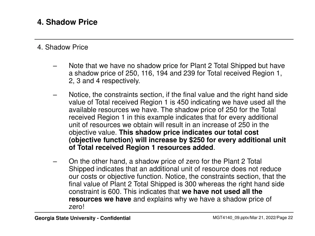 4 shadow price 1