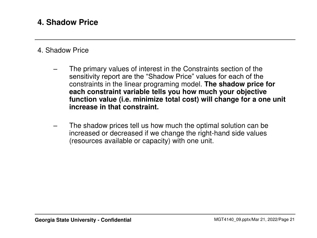 4 shadow price