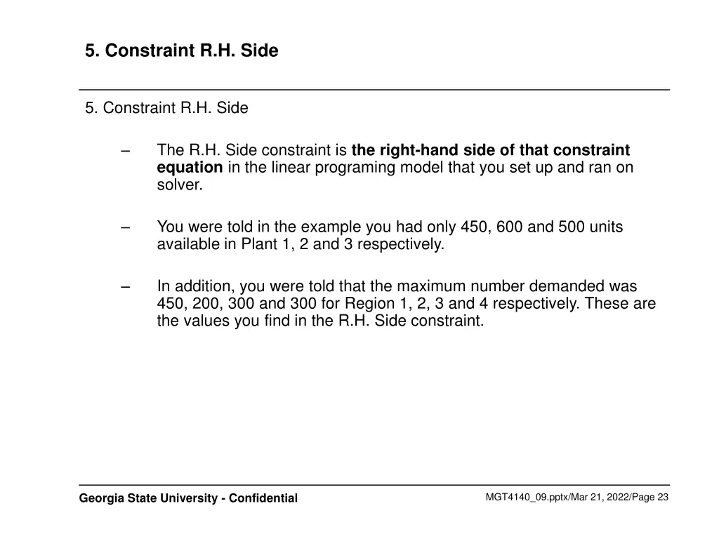 5 constraint r h side