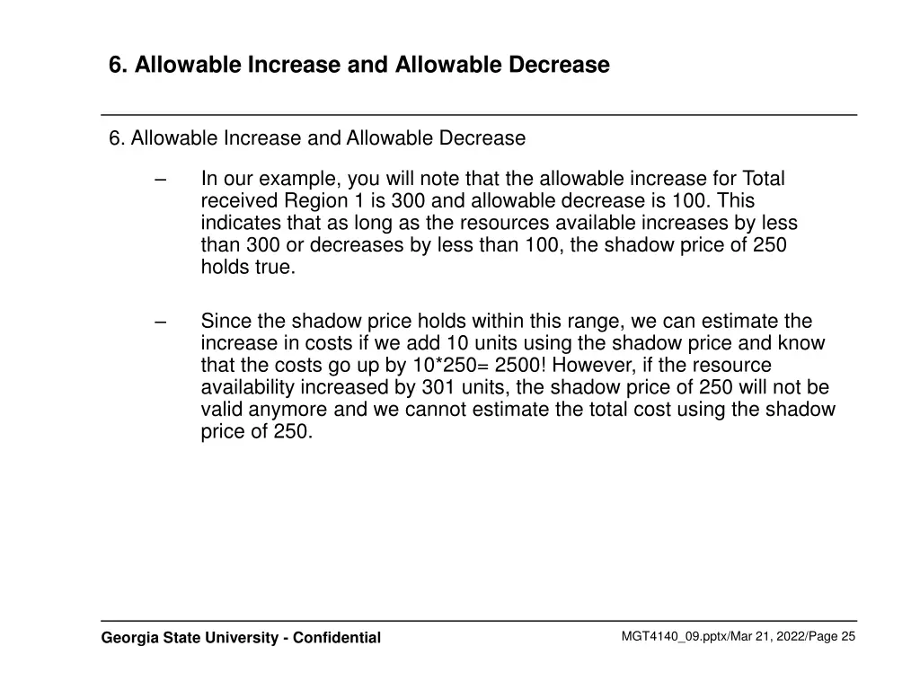 6 allowable increase and allowable decrease 1