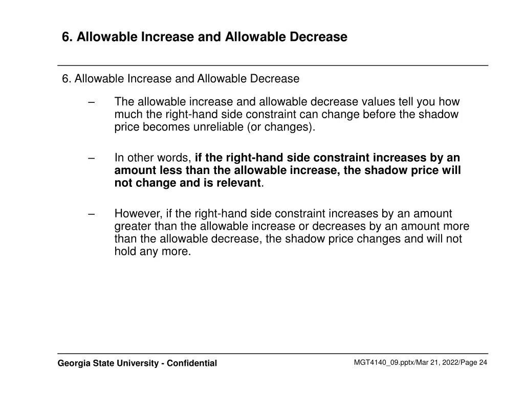 6 allowable increase and allowable decrease