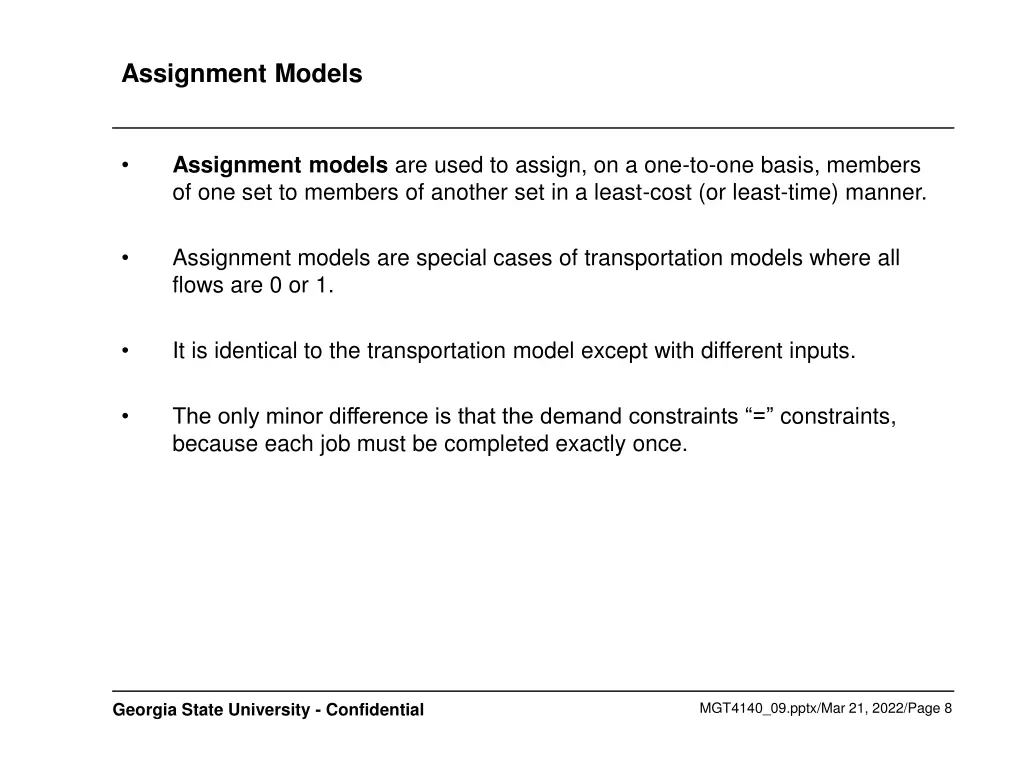 assignment models
