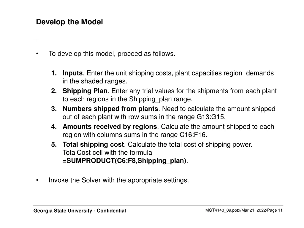 develop the model