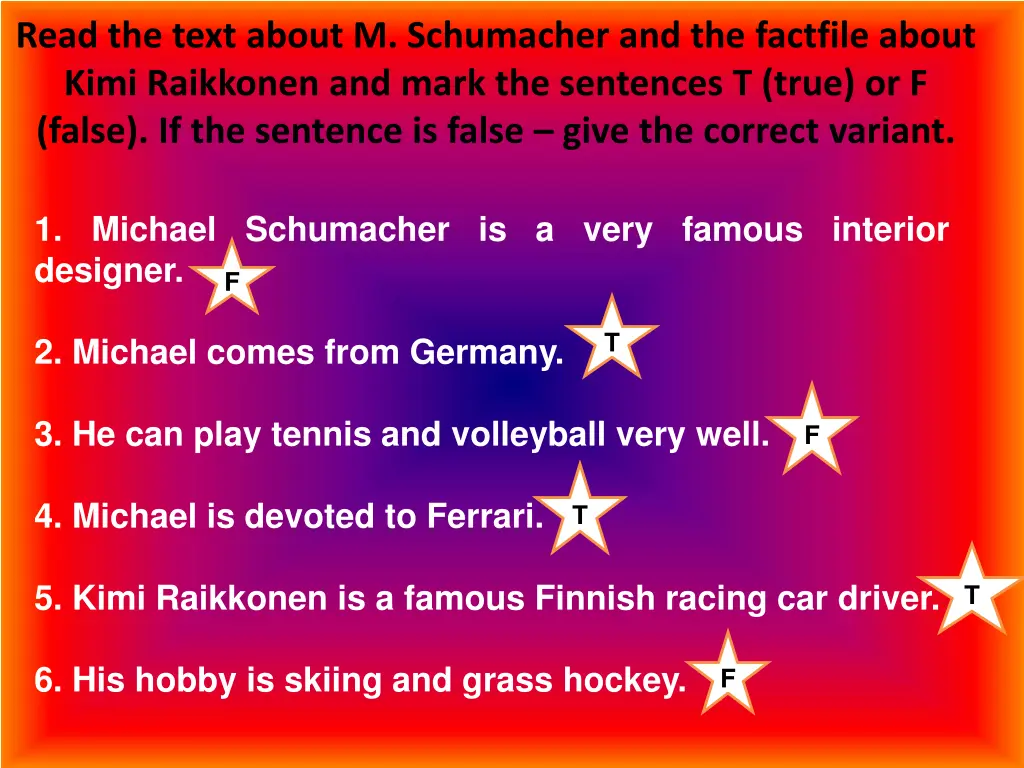 read the text about m schumacher and the factfile