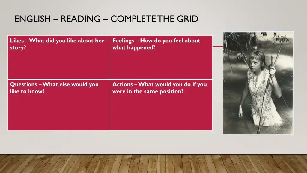 english reading complete the grid