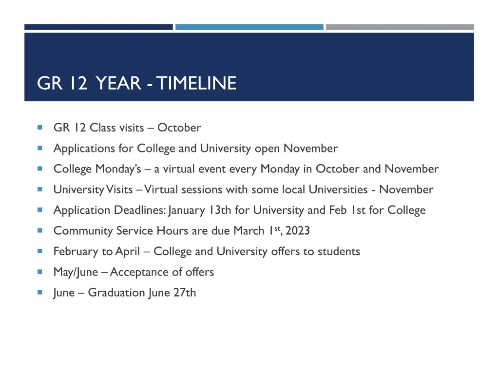 gr 12 year timeline