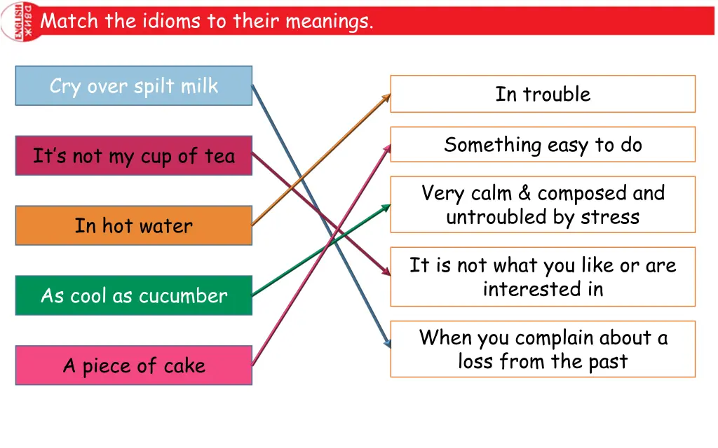 match the idioms to their meanings