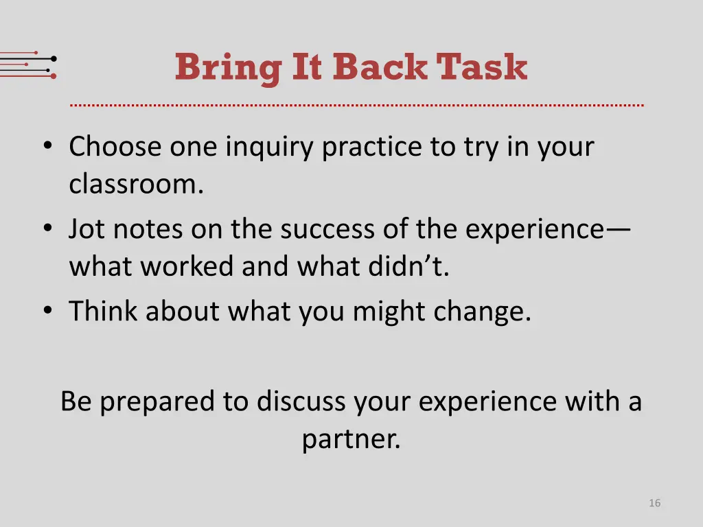 bring it back task 1