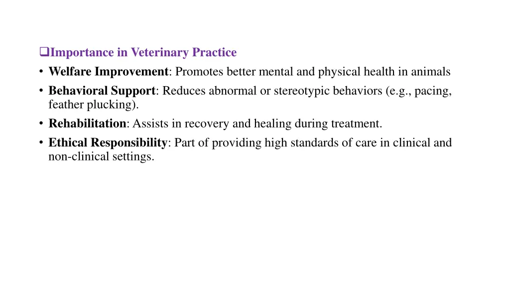 importance in veterinary practice welfare