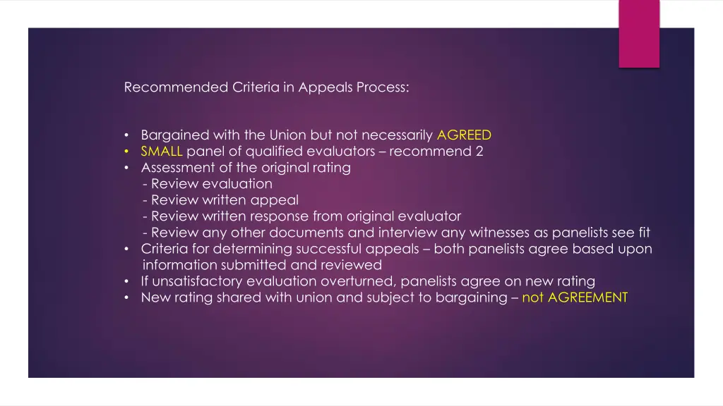 recommended criteria in appeals process