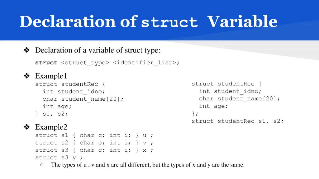declaration of struct variable