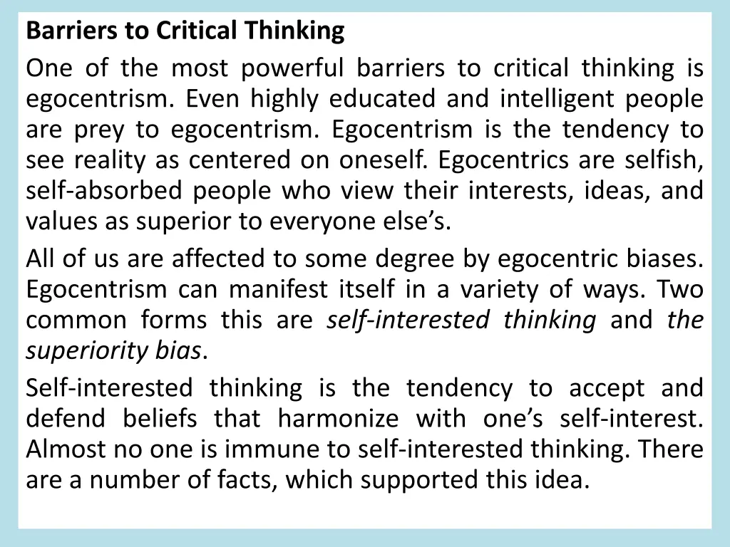 barriers to critical thinking one of the most