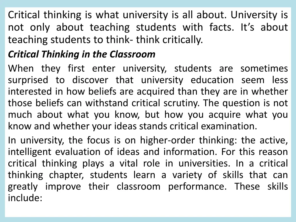 critical thinking is what university is all about