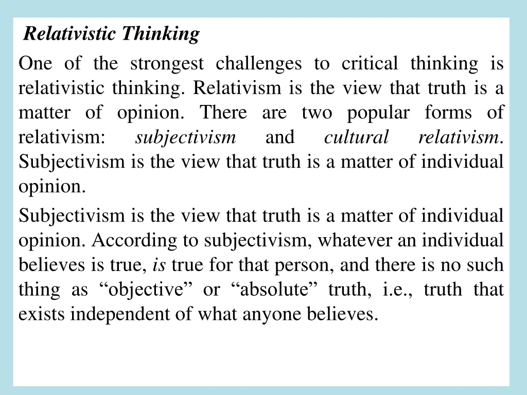 relativistic thinking one of the strongest