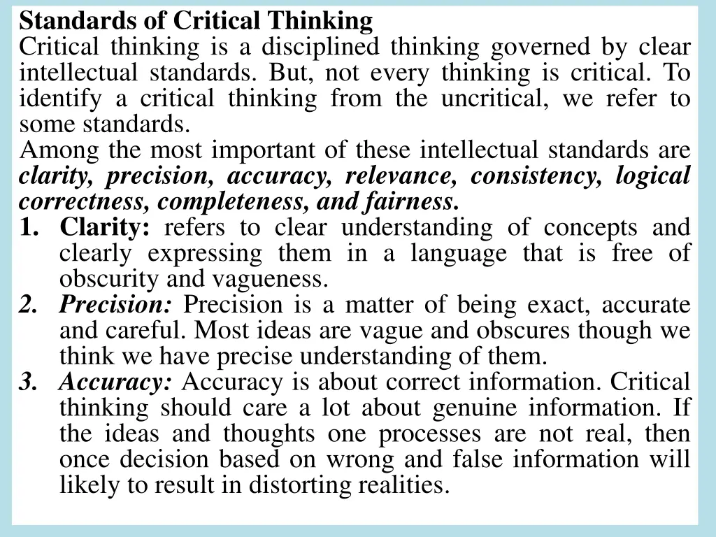standards of critical thinking critical thinking