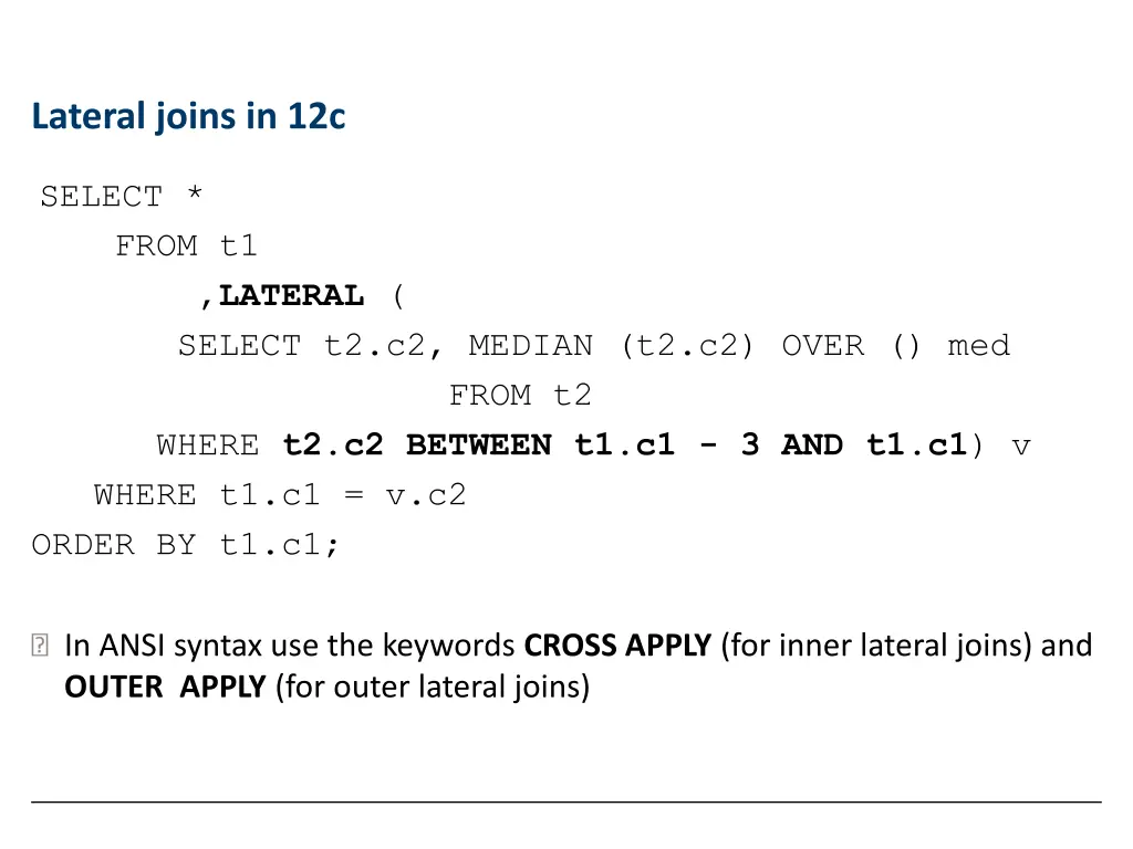 lateral joins in 12c