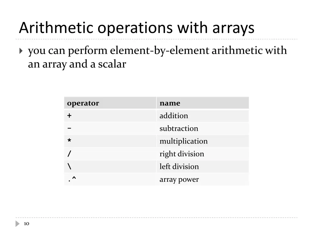 arithmetic operations with arrays 1