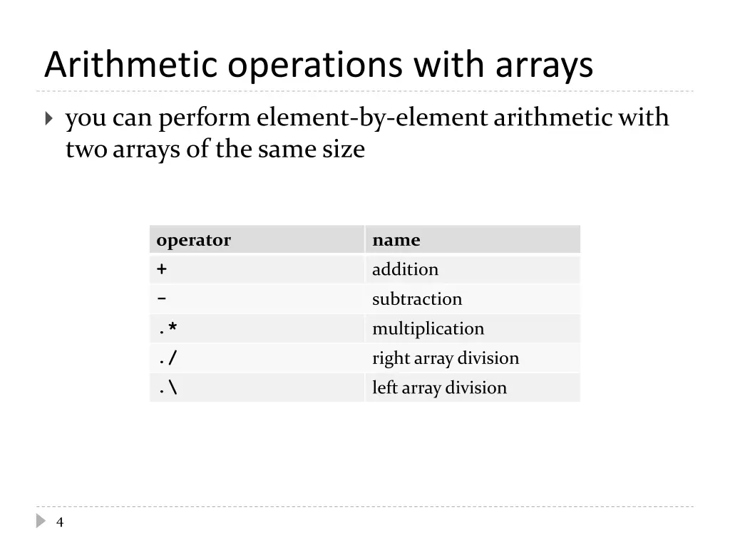 arithmetic operations with arrays
