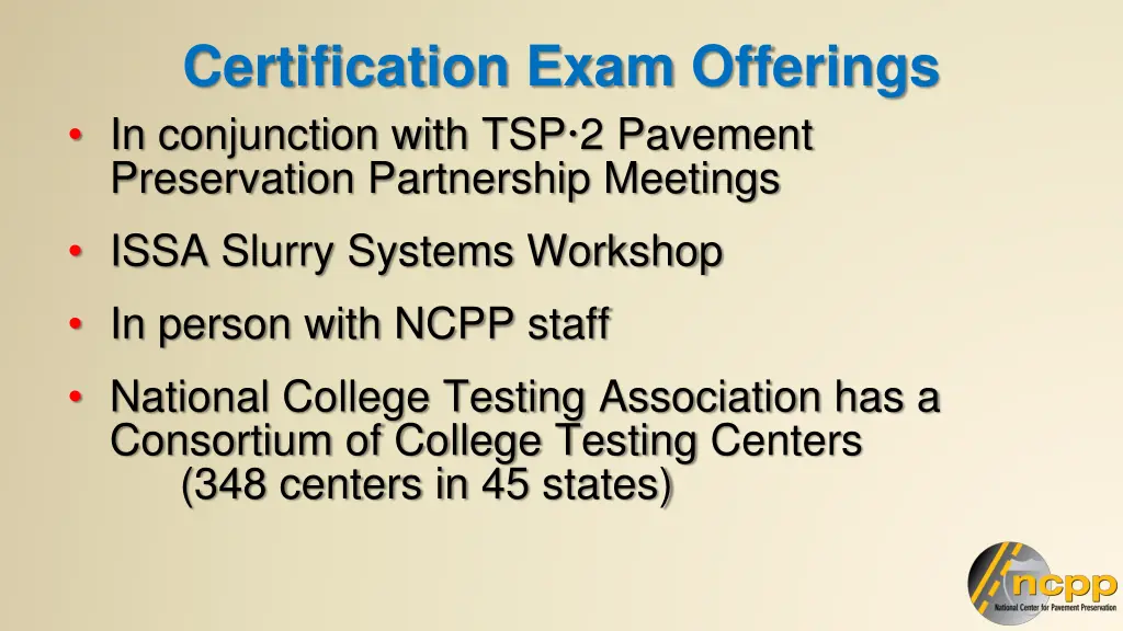 certification exam offerings in conjunction with