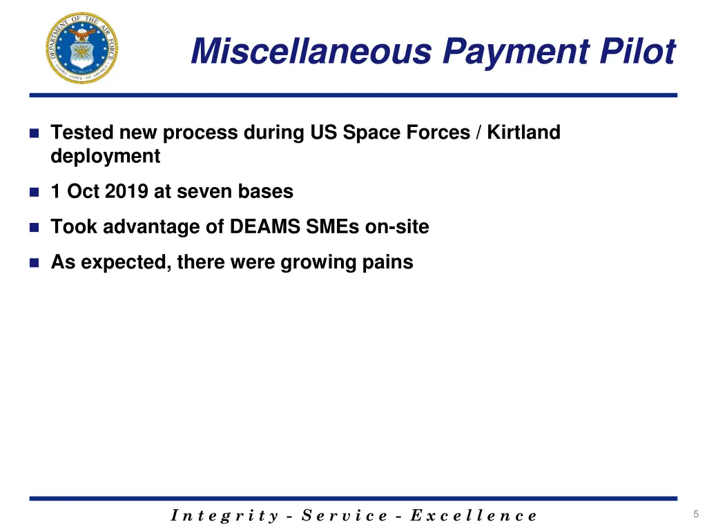miscellaneous payment pilot