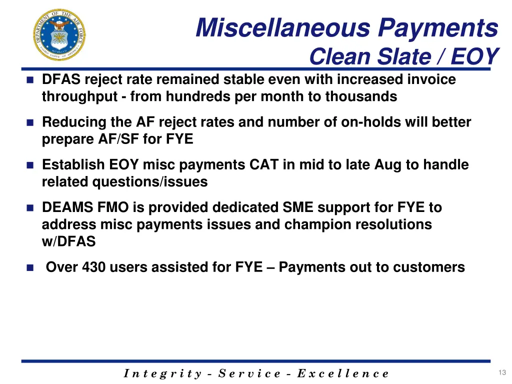 miscellaneous payments clean slate eoy 1