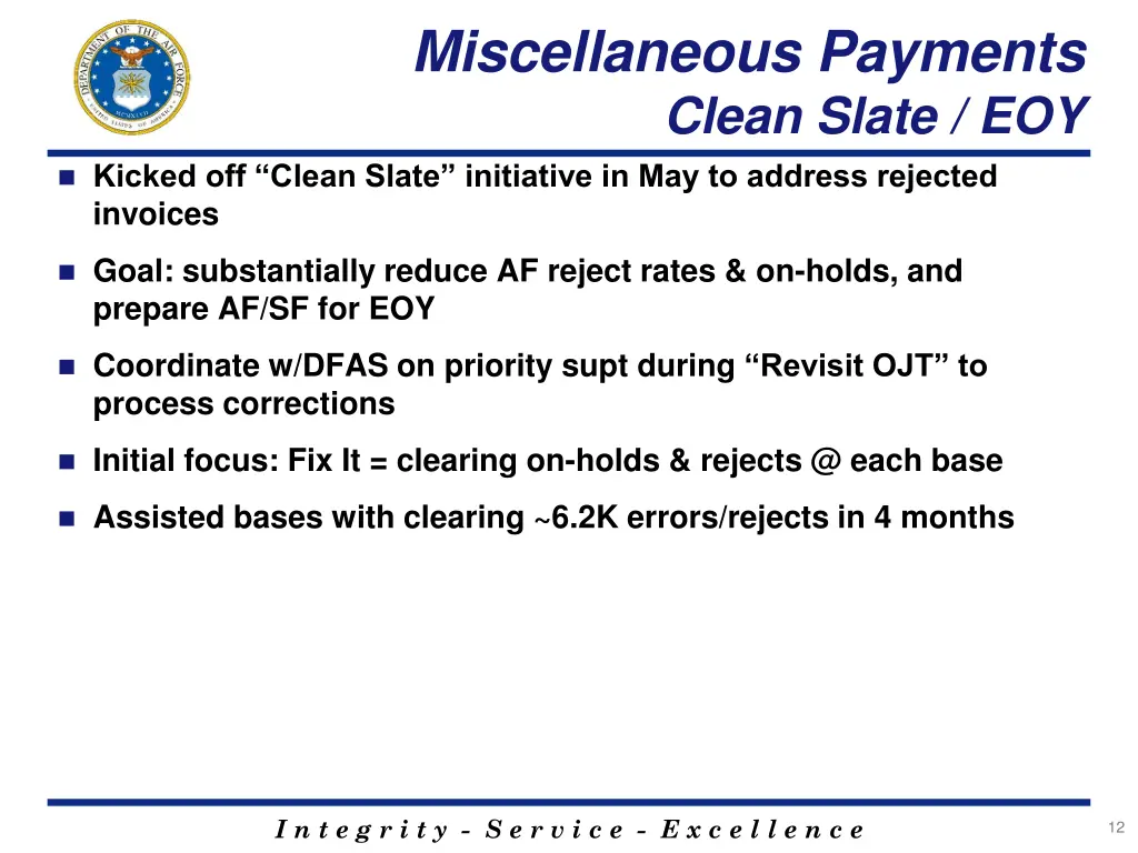 miscellaneous payments clean slate eoy