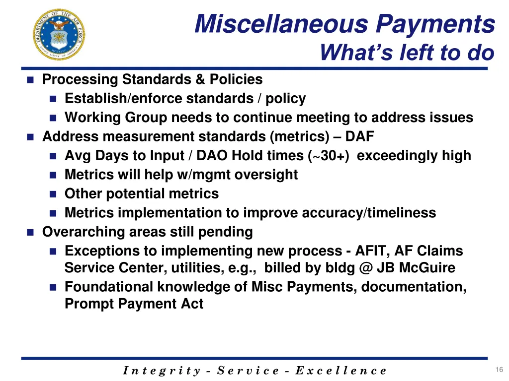 miscellaneous payments what s left to do 1