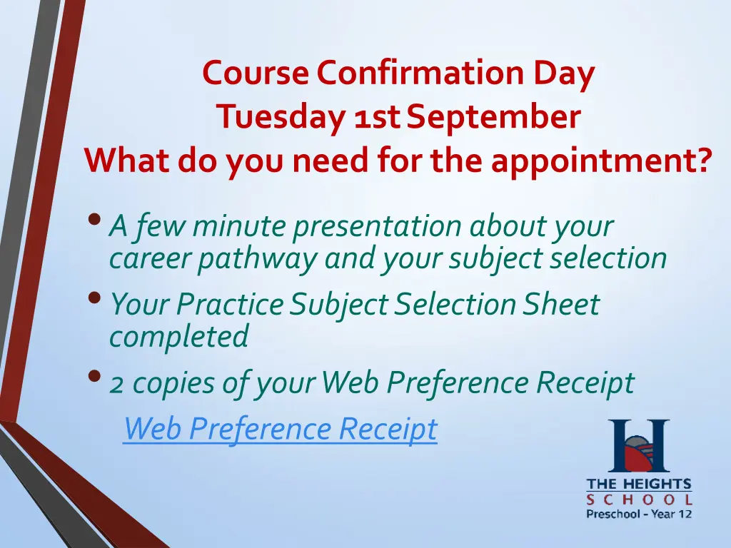 course confirmation day tuesday 1stseptember what