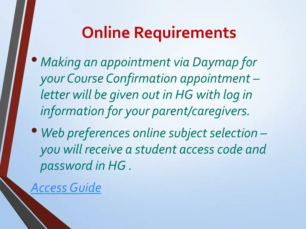 online requirements making an appointment