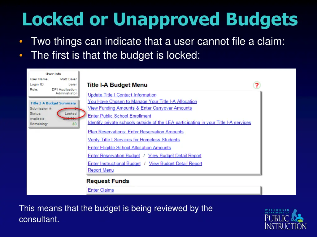 locked or unapproved budgets