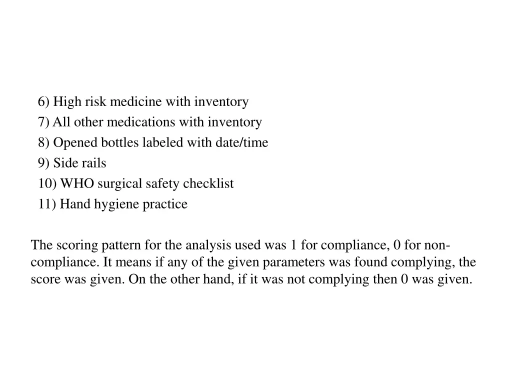 6 high risk medicine with inventory 7 all other