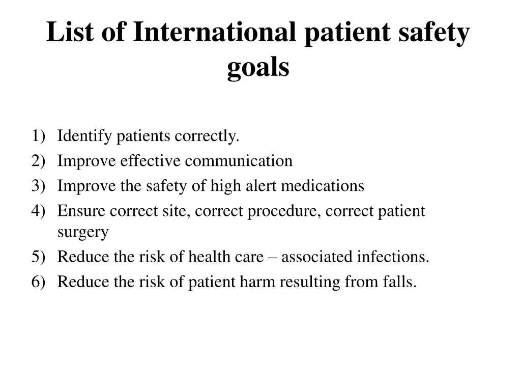 list of international patient safety goals