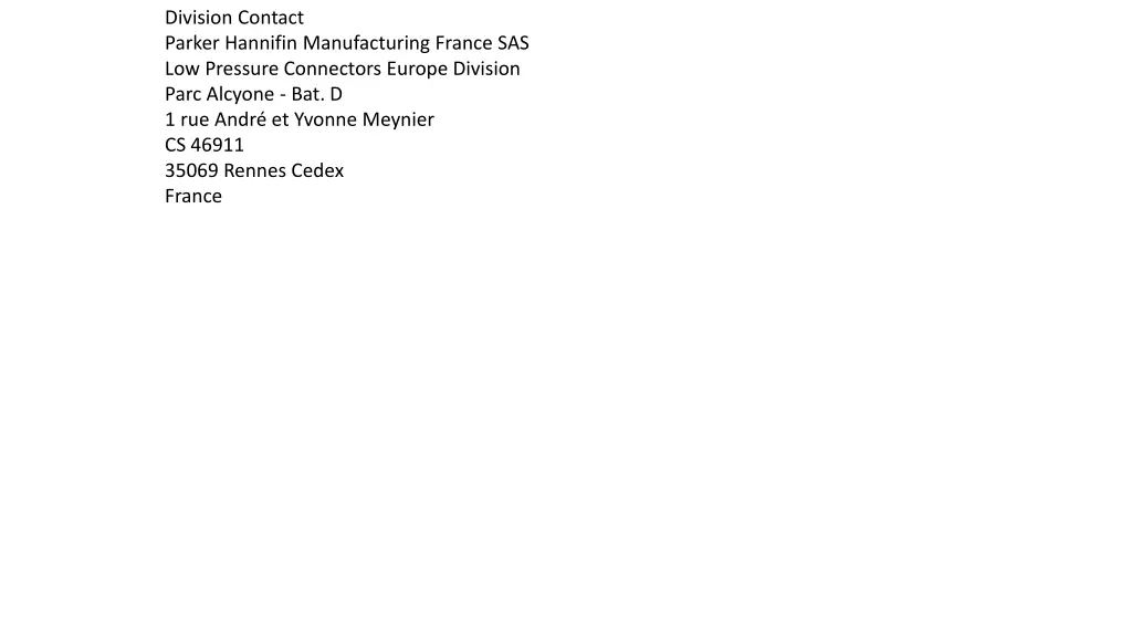 division contact parker hannifin manufacturing