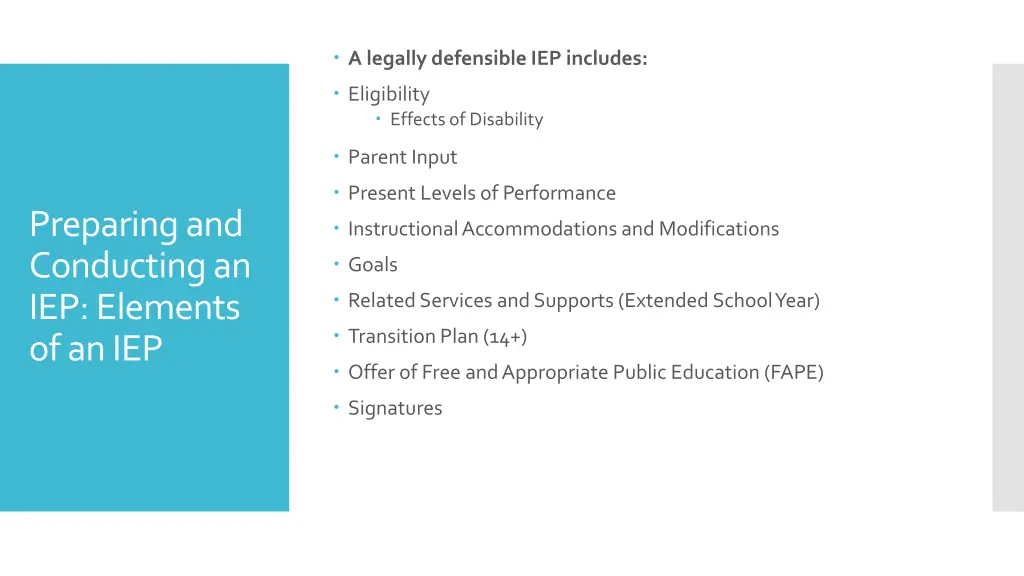 a legally defensible iep includes