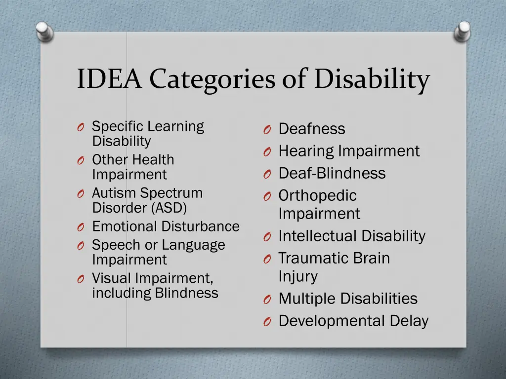 idea categories of disability