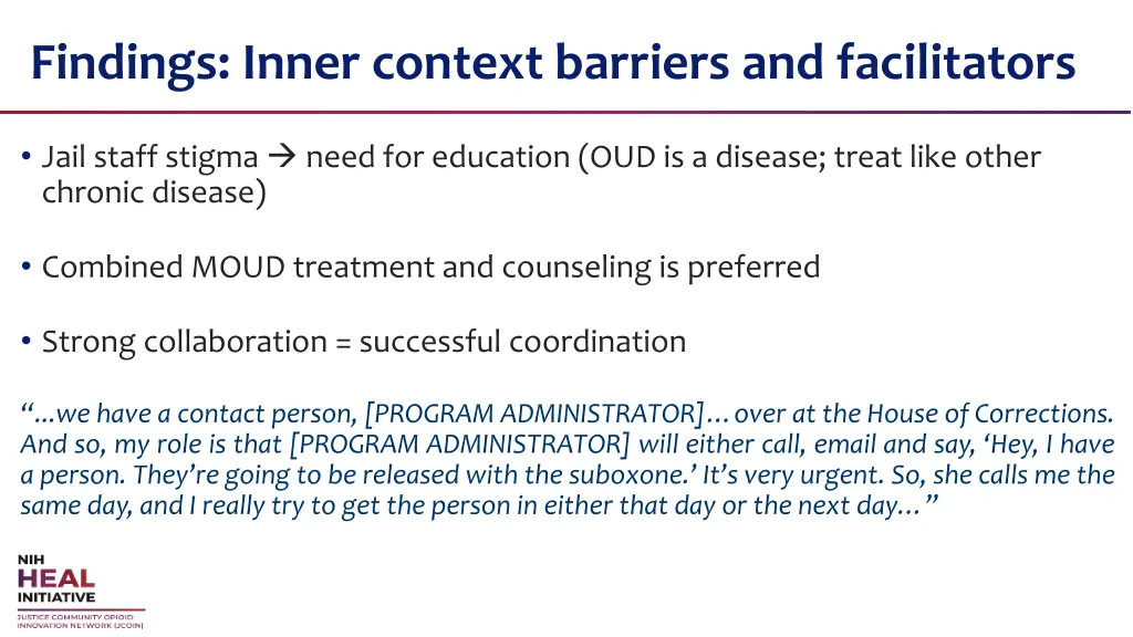 findings inner context barriers and facilitators
