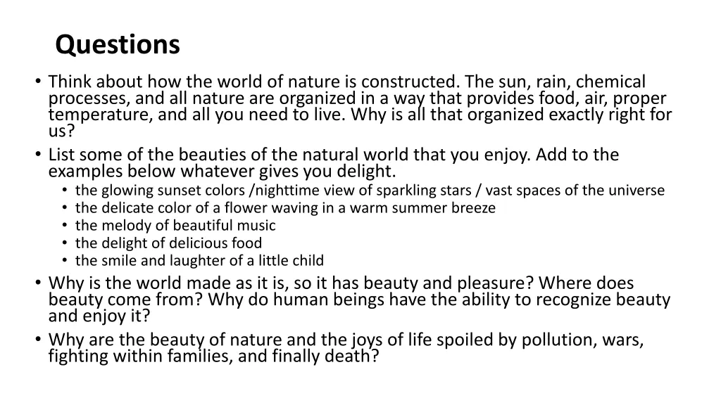 questions think about how the world of nature