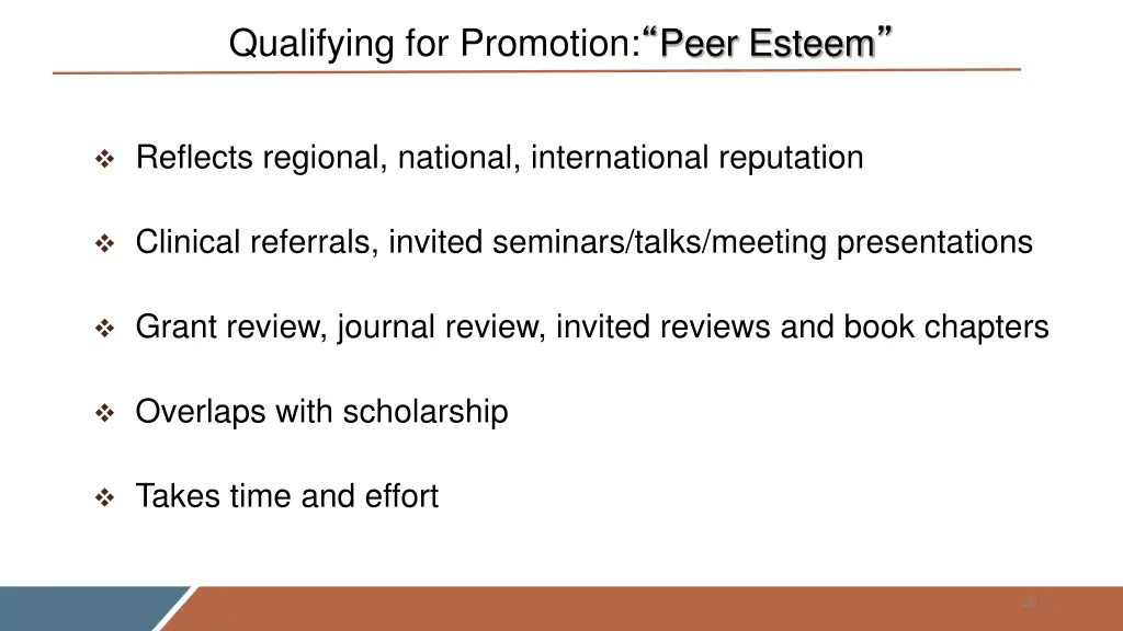 qualifying for promotion peer esteem
