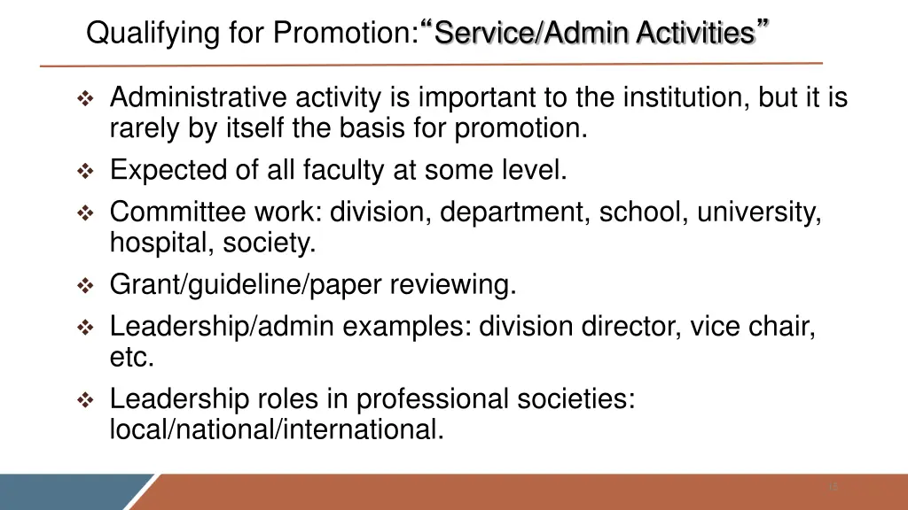 qualifying for promotion service admin activities
