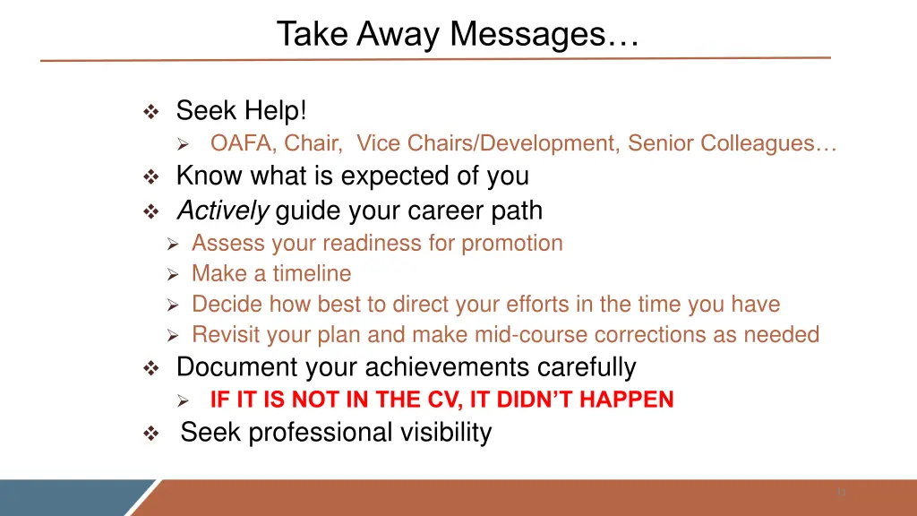 take away messages