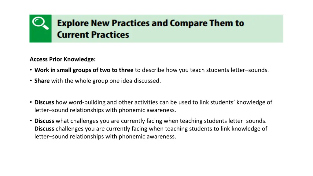 access prior knowledge work in small groups