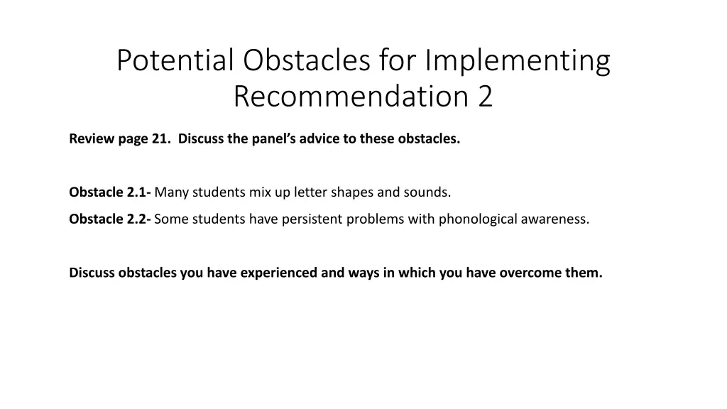 potential obstacles for implementing