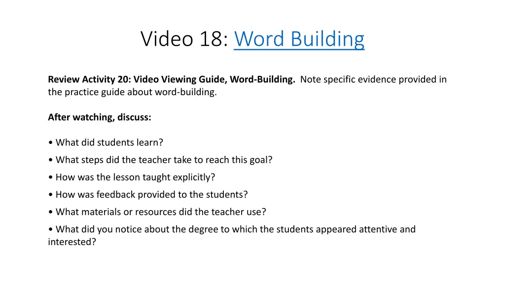 video 18 word building