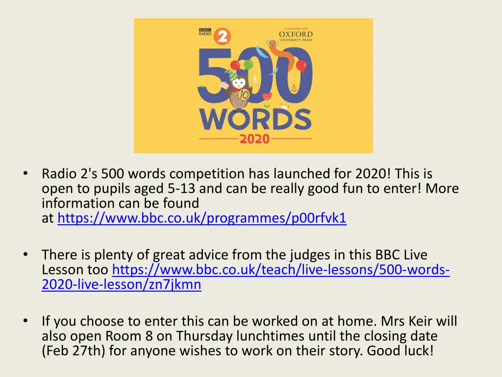 radio 2 s 500 words competition has launched